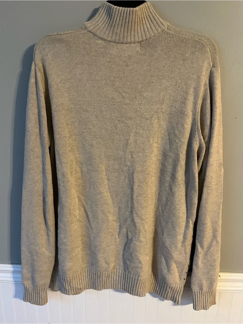 Oscar de la Renta Beige and Black Zip-Neck Fair Isle Sweater
